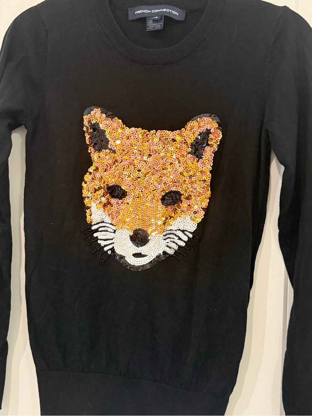 French Connection Sequin Embroidered Fox Face